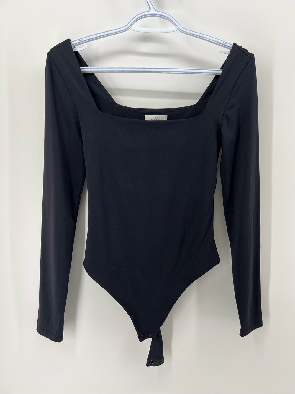 Babaton Contour Women’s Small Black Long-Sleeve Square Neck Thong Bodysuit